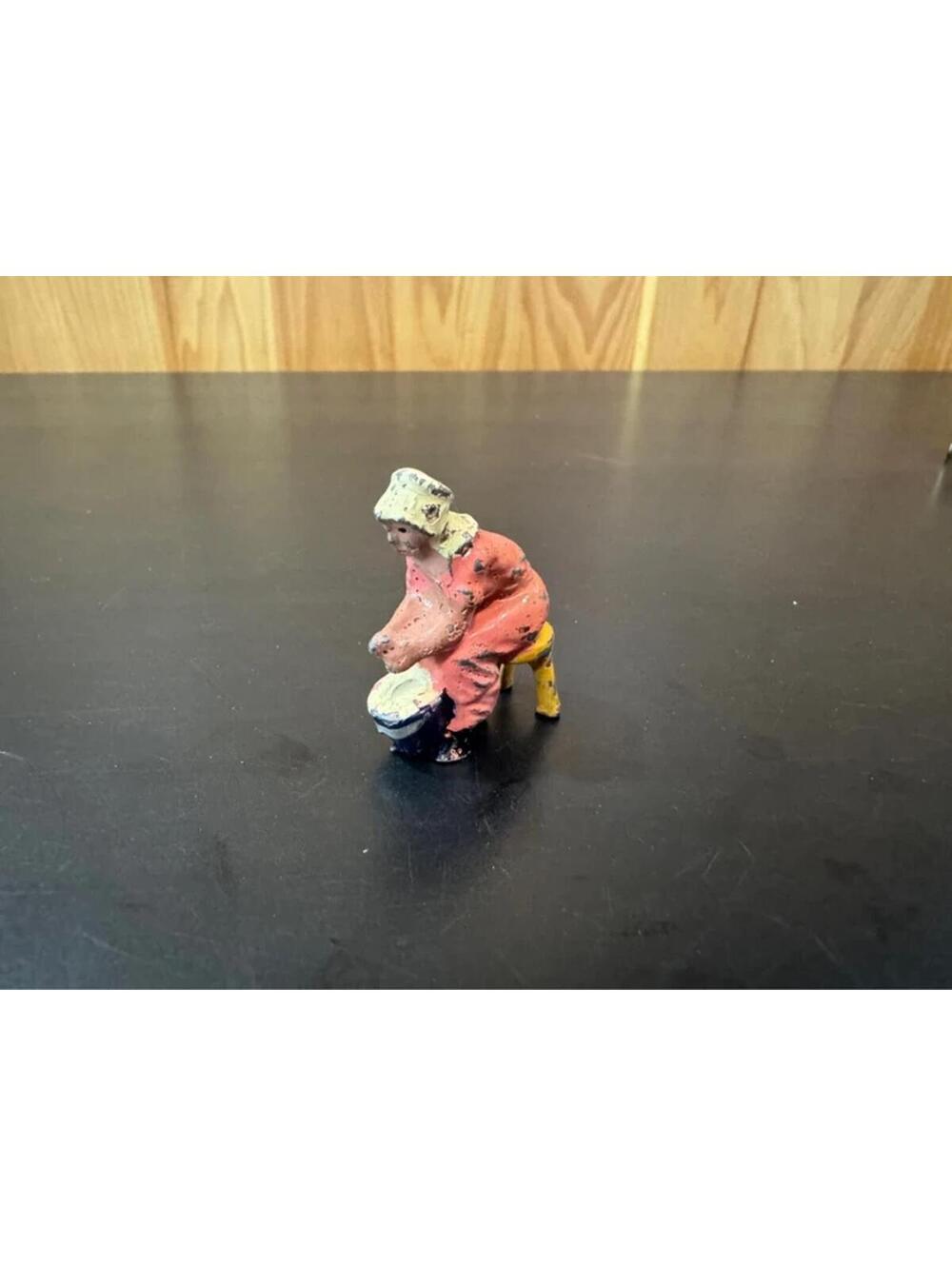 Vintage Cast Iron Woman Churning Butter Figurine – Miniature Folk Art Figure